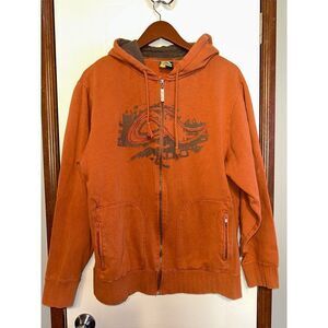 Vintage ADIO Skate Men's Fleece Lined Full Zip Orange Hoodie Sweatshirt Sz M
